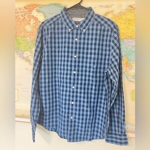 Nautica Blue Stripe Long Sleeve Button Up